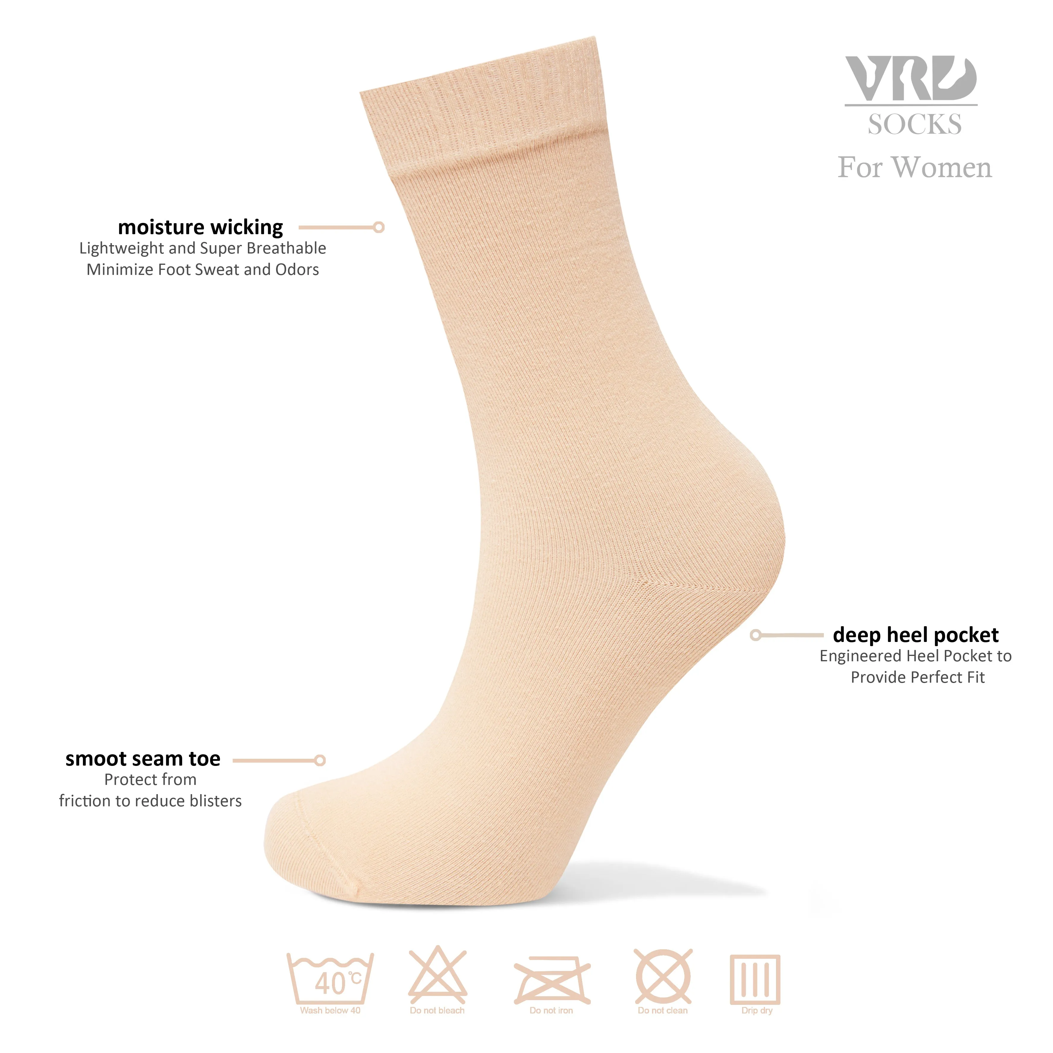 Womens Bamboo Dress Socks | Mid-Calf Crew Length | 6 Pack