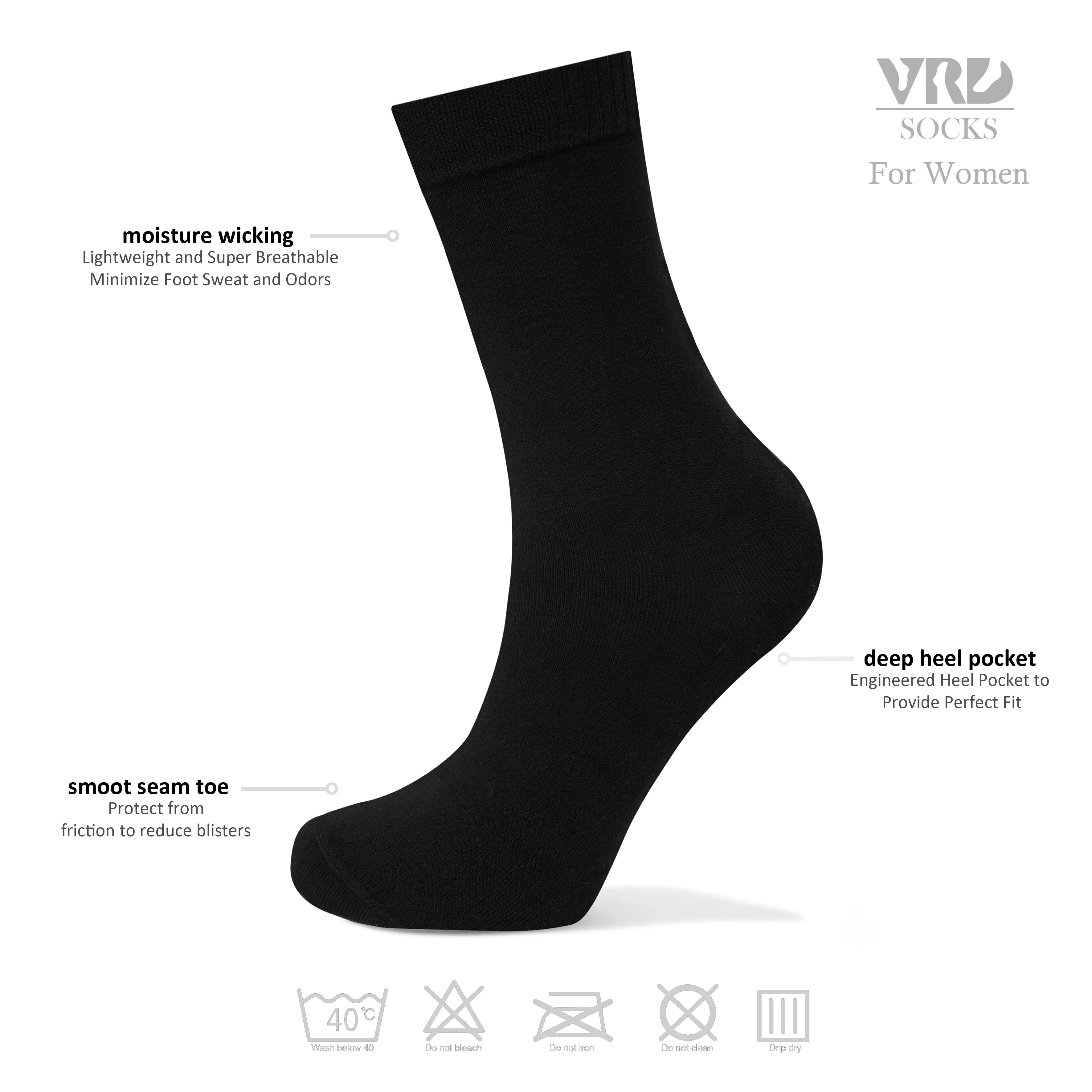 Womens Bamboo Dress Socks | Mid-Calf Crew Length | 6 Pack