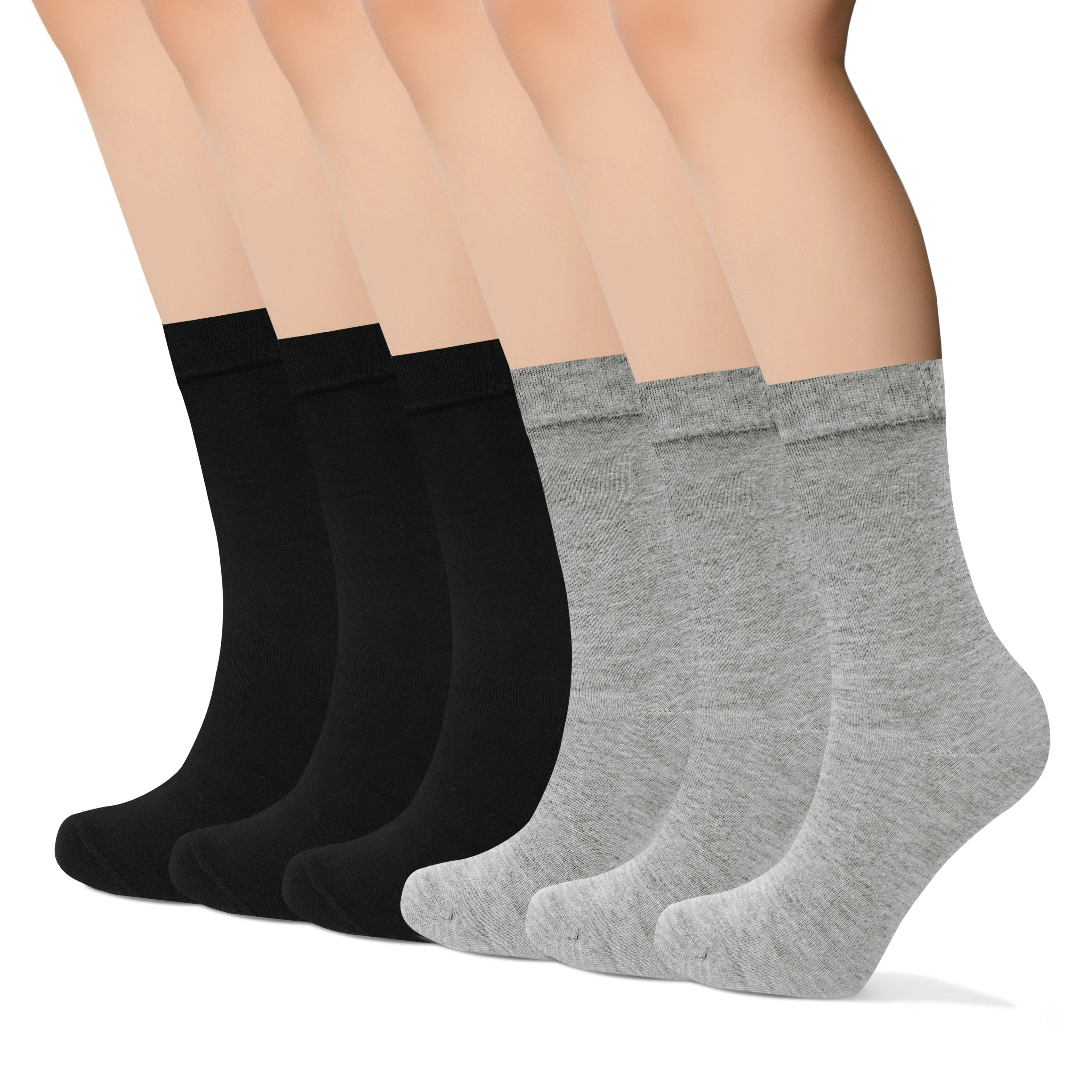 Womens Bamboo Dress Socks | Mid-Calf Crew Length | 6 Pack