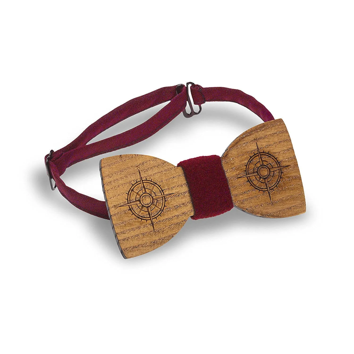 Wooden Compass Red Bow Tie