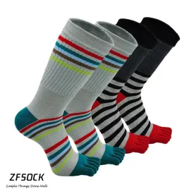 ZFSOCK Stripes Executive Athletic 5 Finger Socks for Men, 4 Pairs